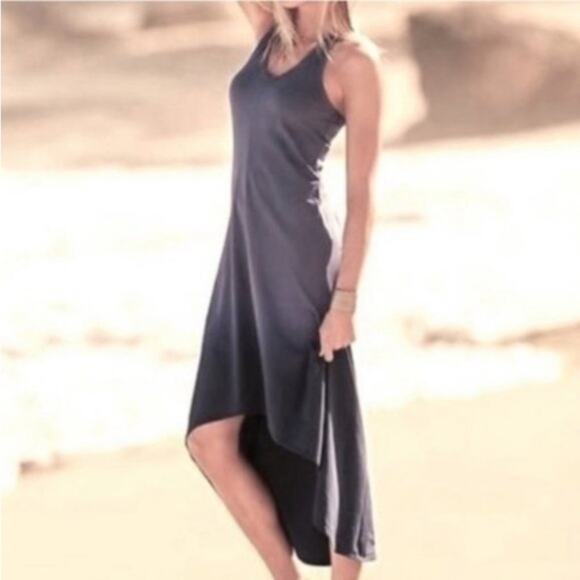 Athleta Dip Dye Middy Flint Gray High Low Racerback Tank Athleisure Dress - Picture 1 of 9